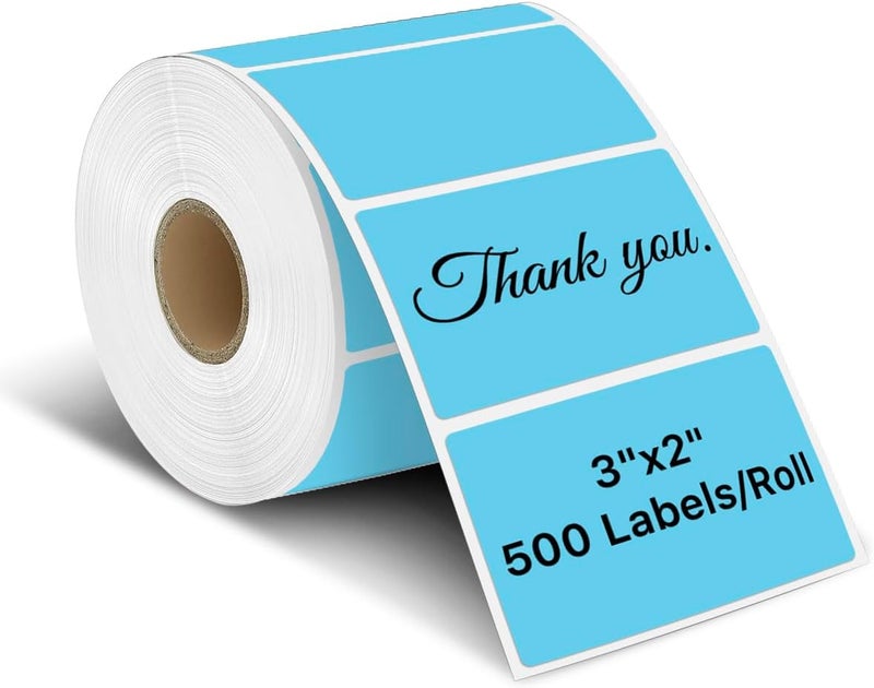 iEager 3" x 2" Thermal Labels, Rectangle Thermal Printer Stickers, Self-Adhesive Durable Sticker with Perforation Line, 500 Labels/Roll, Blue - Image 1